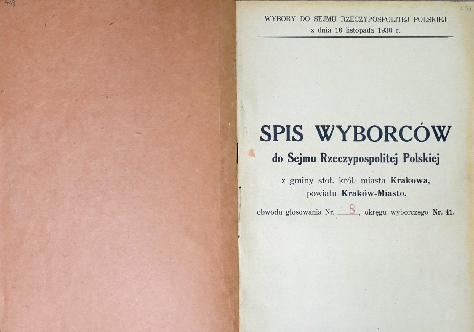 A handwritten 1930 voter list from a Polish municipality, showing names, ages, professions, and addresses.